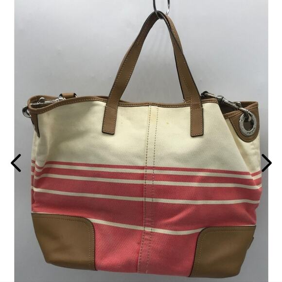 COACH GUC HADLEY STRIPED CANVAS LARGE TOTE BAG - Picture 7 of 8